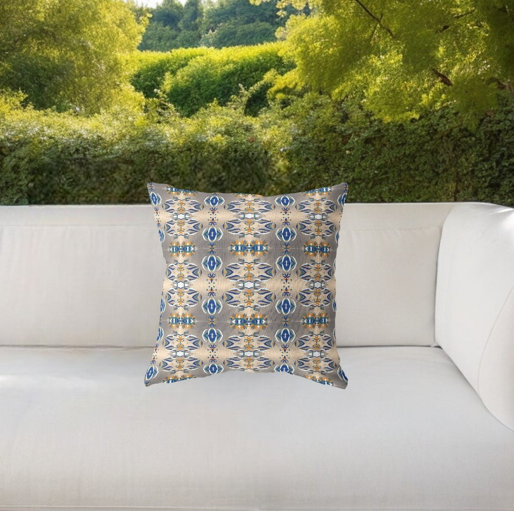 Homeroots 26” Brown Blue Patterned Indoor Outdoor Zippered Throw Pillow   411078