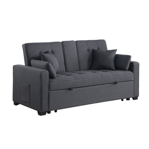 English Elm Linen Convertible Sleeper Loveseat with USB Ports, Cup Holders & Storage Pockets — Dark Gray Comfort B016S00047