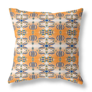 Homeroots 26” Orange Blue Patterned Indoor Outdoor Zippered Throw Pillow   411083