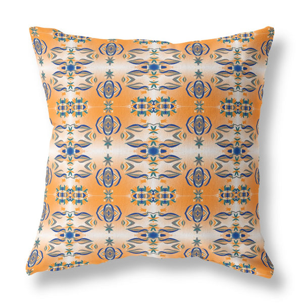 Homeroots 26” Orange Blue Patterned Indoor Outdoor Zippered Throw Pillow   411083