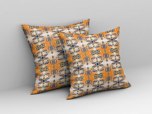 Homeroots 26” Orange Blue Patterned Indoor Outdoor Zippered Throw Pillow   411083