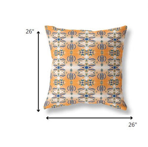 Homeroots 26” Orange Blue Patterned Indoor Outdoor Zippered Throw Pillow   411083