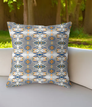 Homeroots 26"X26" Gray Blue Orange Zippered Broadcloth Eclectic Throw Pillow   411088