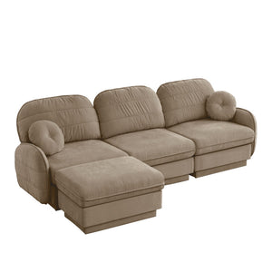 English Elm 105" Chenille Sectional Sofa with Movable Ottoman Deep Seat Quilted Cushions Living Room Light Coffee W714S01760