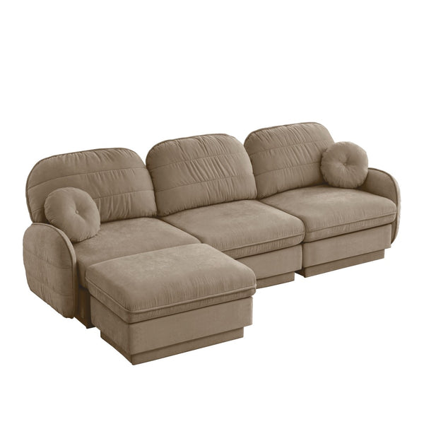 English Elm 105" Chenille Sectional Sofa with Movable Ottoman Deep Seat Quilted Cushions Living Room Light Coffee W714S01760