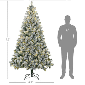 English Elm Homcom 7.5Ft Prelit Artificial Christmas Tree With 1149 Flocked Branches & 550 Led Lights For Holiday Cheer W2225P249643