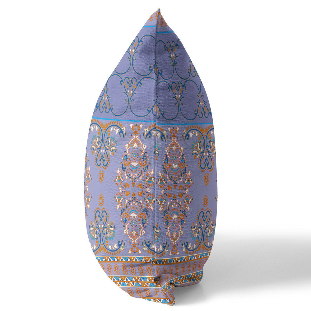 Homeroots 26" X 26" Purple And Blue Zippered Damask Indoor Outdoor Throw Pillow   411103