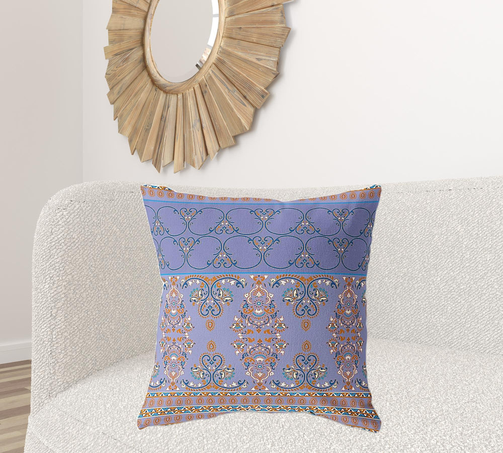 Homeroots 26" X 26" Purple And Blue Zippered Damask Indoor Outdoor Throw Pillow   411103
