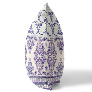 Homeroots 26" X 26" Off White And Navy Zippered Damask Indoor Outdoor Throw Pillow   411108