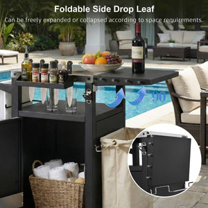 English Elm K&k Outdoor Grill Cart Stainless Steel Prep Station with Storage and Drop Leaf N707P379798B