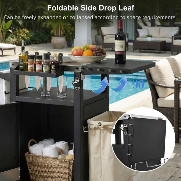 English Elm K&k Outdoor Grill Cart Stainless Steel Prep Station with Storage and Drop Leaf N707P379798B