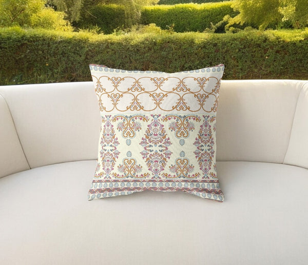 Homeroots 26" Off White Orange Aqua Paisley Indoor Outdoor Zipper Throw Pillow   411118