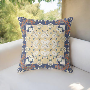 Homeroots 26” Blue Yellow Rose Box Indoor Outdoor Zippered Throw Pillow   411123