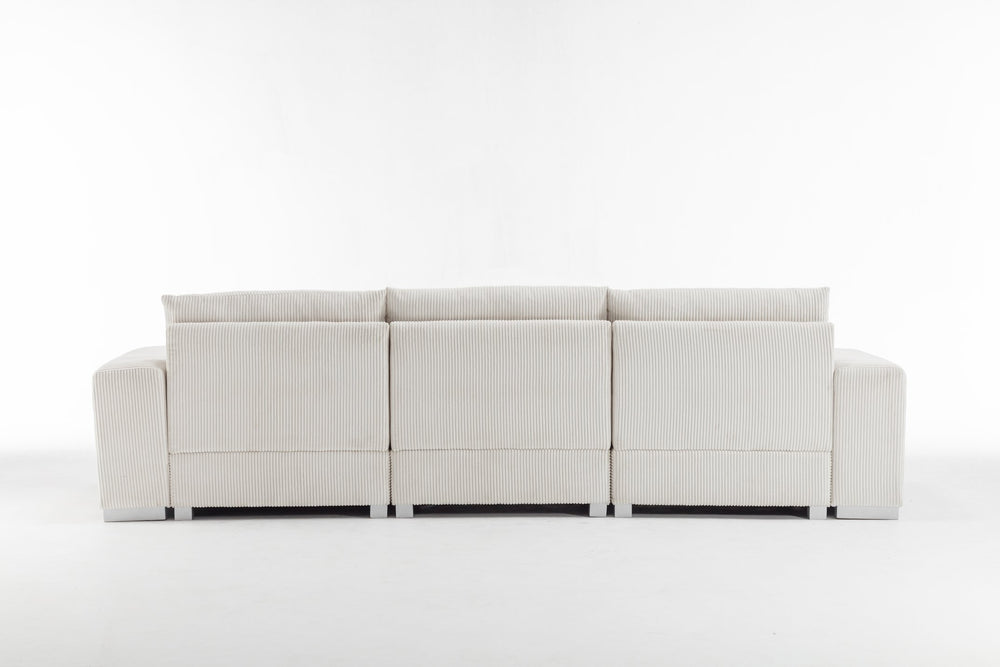 English Elm Nordic-style L-shaped flannel sofa with solid wood frame, ergonomic comfort and durable stain-resistant fabric for modern minimalist living room gatherings White W2795S00030