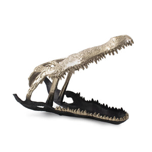 Howard Elliott Freddy Dual-tone Alligator Sculpture - Striking Monochrome Art Piece For Unique Interior Decor Gold Cast Aluminum 41113-howard-elliott
