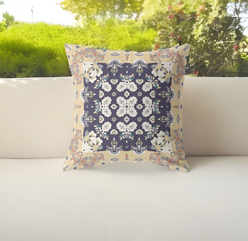 Homeroots 26” Yellow Navy Rose Box Indoor Outdoor Zippered Throw Pillow   411133