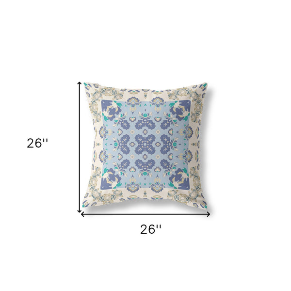 Homeroots 26” White Blue Rose Box Indoor Outdoor Zippered Throw Pillow   411138