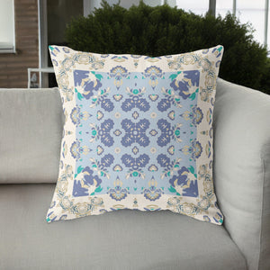 Homeroots 26” White Blue Rose Box Indoor Outdoor Zippered Throw Pillow   411138
