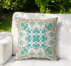 Homeroots 26" X 26" Green And Yellow Floral Indoor Outdoor Throw Pillow   411143