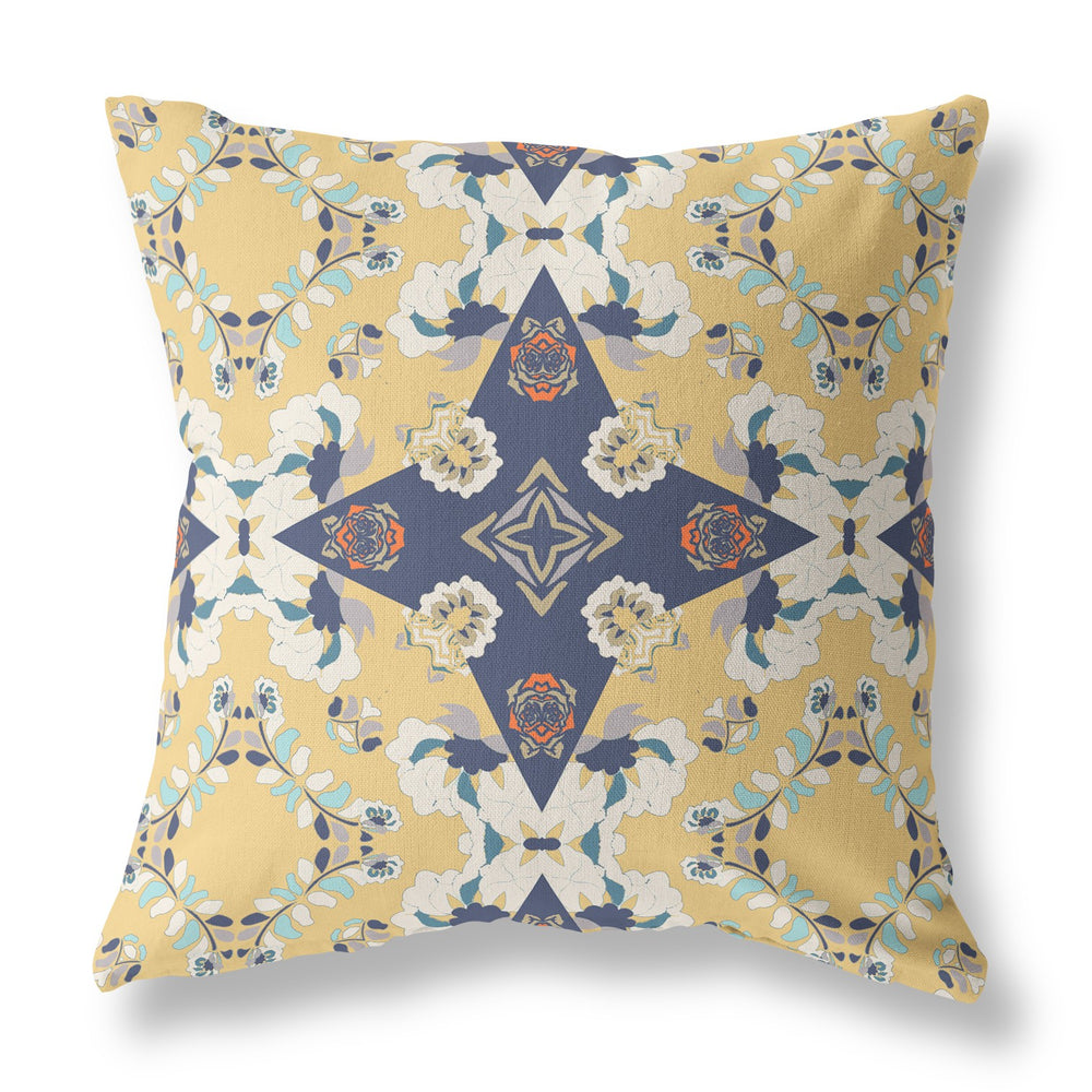 Homeroots 26” Yellow Navy Diamond Star Indoor Outdoor Zippered Throw Pillow   411148