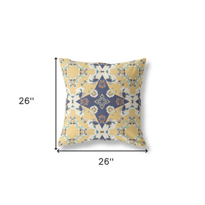 Homeroots 26” Yellow Navy Diamond Star Indoor Outdoor Zippered Throw Pillow   411148
