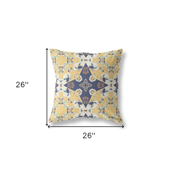 Homeroots 26” Yellow Navy Diamond Star Indoor Outdoor Zippered Throw Pillow   411148