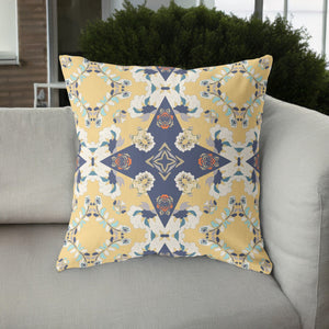 Homeroots 26” Yellow Navy Diamond Star Indoor Outdoor Zippered Throw Pillow   411148