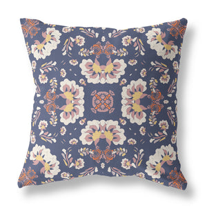 Homeroots 26" Blue White Floral Indoor Outdoor Zip Throw Pillow   411168