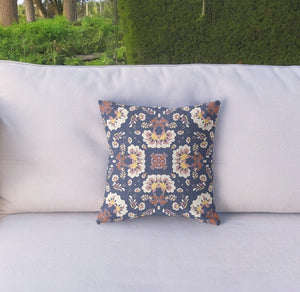 Homeroots 26" Blue White Floral Indoor Outdoor Zip Throw Pillow   411168