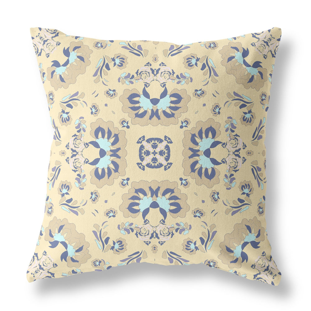 Homeroots 26" Beige Blue Floral Indoor Outdoor Zip Throw Pillow   411173