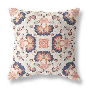 Homeroots 26" X 26" Off White And Blue Zippered Floral Indoor Outdoor Throw Pillow   411183
