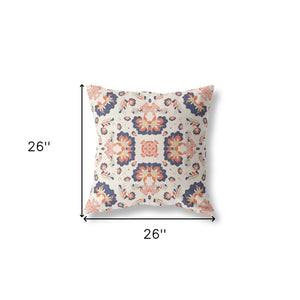 Homeroots 26" X 26" Off White And Blue Zippered Floral Indoor Outdoor Throw Pillow   411183