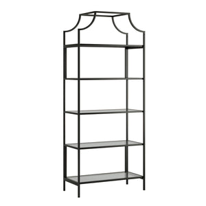 English Elm Bookcase, Sleek Black Engineered Wood With Glass Shelves - Modern Storage Solution For Any Space B356P402777