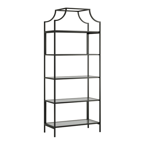 English Elm Bookcase, Sleek Black Engineered Wood With Glass Shelves - Modern Storage Solution For Any Space B356P402777