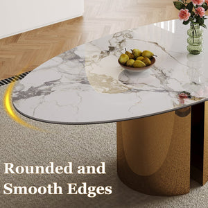English Elm 70.9-Inch Sintered Stone Oval Dining Table With Copper Base – Modern, Sturdy, Family-Friendly Design! W509S00150