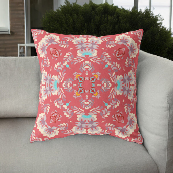 Homeroots 26" Red White Filigree Indoor Outdoor Zip Throw Pillow   411203