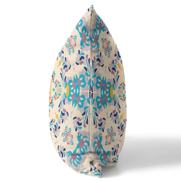 Homeroots 26" Blue White Filigree Indoor Outdoor Zip Throw Pillow   411213