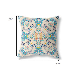 Homeroots 26" Blue White Filigree Indoor Outdoor Zip Throw Pillow   411213