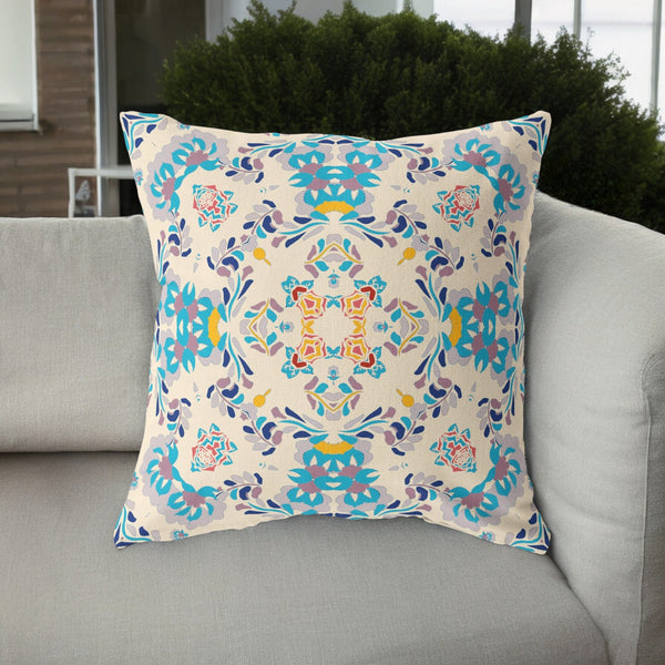Homeroots 26" Blue White Filigree Indoor Outdoor Zip Throw Pillow   411213