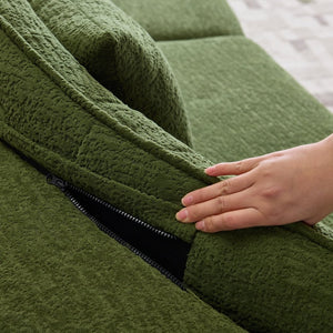 English Elm Curved Four Seat Chenille Sofa with Removable Backrest for Retro Apartment Living Green W3612S00042