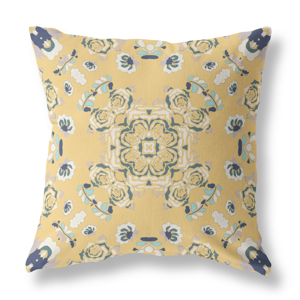 Homeroots 26” Yellow Navy Wreath Indoor Outdoor Zippered Throw Pillow   411253