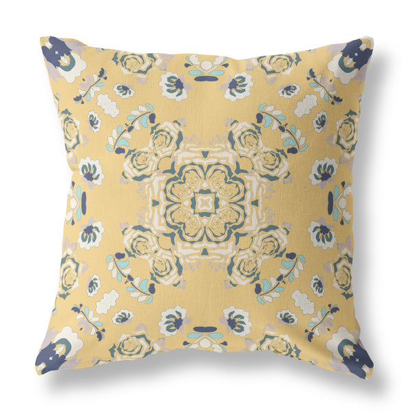 Homeroots 26” Yellow Navy Wreath Indoor Outdoor Zippered Throw Pillow   411253
