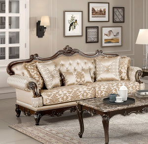 English Elm Formal Traditional Luxury Sofa Set - 2Pc Loveseat & Sofa, Cherry Finish With Elegant Gold Accents B011S01676