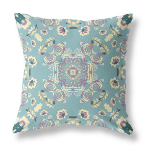 Homeroots 26” Blue Lavender Wreath Indoor Outdoor Zippered Throw Pillow   411268