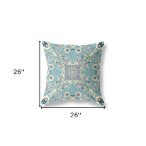 Homeroots 26” Blue Lavender Wreath Indoor Outdoor Zippered Throw Pillow   411268