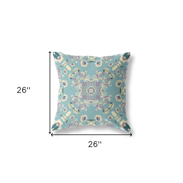 Homeroots 26” Blue Lavender Wreath Indoor Outdoor Zippered Throw Pillow   411268