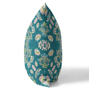 Homeroots 26” Teal Yellow Wreath Indoor Outdoor Zippered Throw Pillow   411288