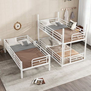 English Elm Twin Triple Metal Bunk Bed Matte Powder Coated Frame with Full Safety Guardrails Light White W1580S00579