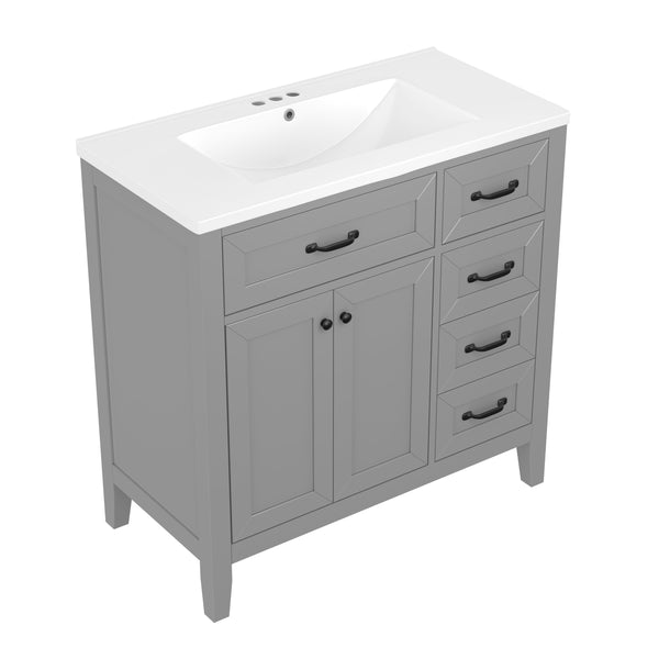 English Elm 36" Stylish Gray Bathroom Vanity With Sink Combo - Durable, Space-Saving Storage Solution For Your Home N725P246491E