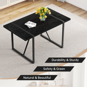 English Elm Black Faux Wood Grain Rectangular Dining Set with Shell Pattern Upholstered Chairs W1151S04370